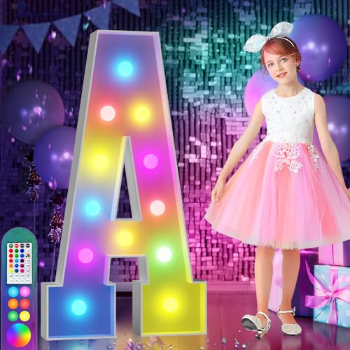 imprsv 4FT Colorful Marquee Letters A 18 Colors Large Light up Letters Alphabet Sign with Remote Large Marry Me Sign Birthday Party Decorations Anniversary Wedding Decoration - Image 1