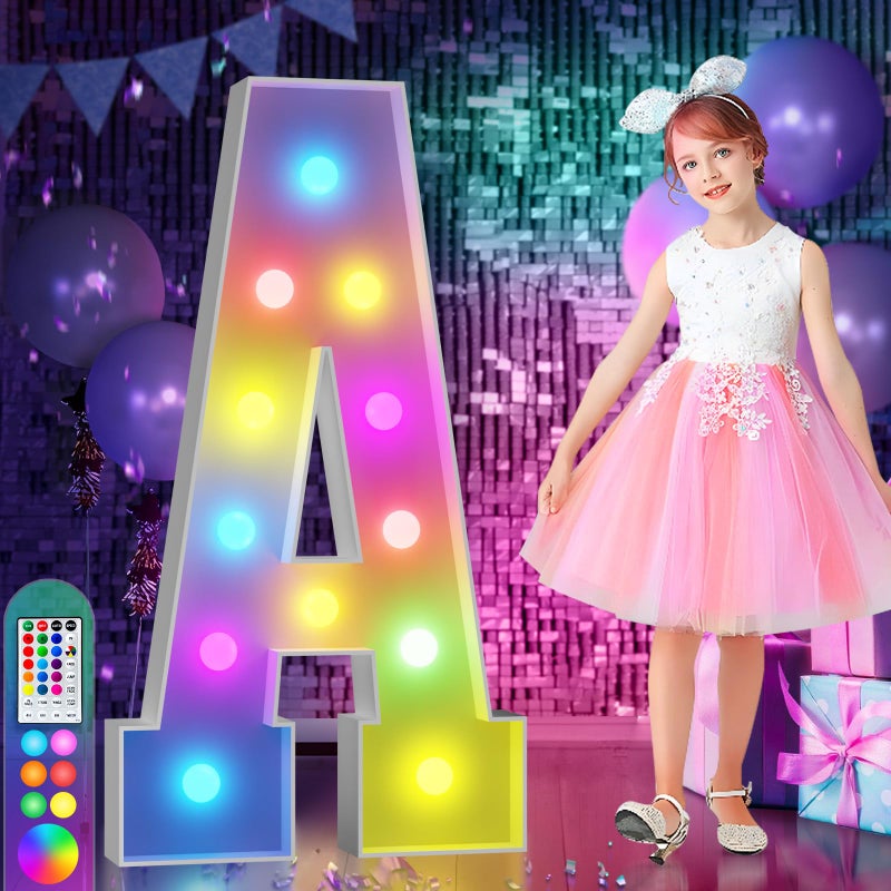 imprsv 4FT Colorful Marquee Letters A 18 Colors Large Light up Letters Alphabet Sign with Remote Large Marry Me Sign Birthday Party Decorations Anniversary Wedding Decoration - Image 2