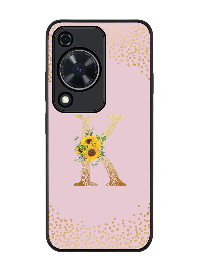 Stylizedd Rugged Black edge case for Huawei nova Y72 / Huawei Enjoy 70 4G, Slim fit Soft Cover Custom Monogram Initial Letter Floral Pattern Alphabet - K (Pink) - Image 1