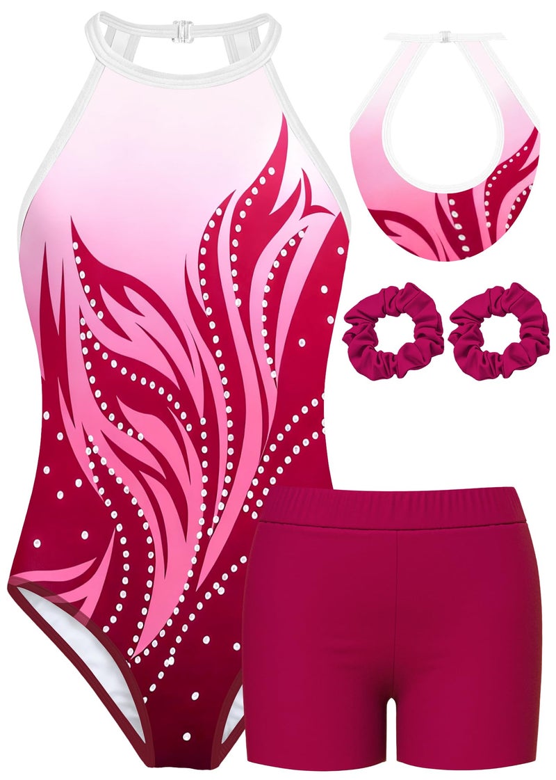 MOLLDAN Gymnastics Leotard for Girls Halter Neck Biketard Unitard Tumbling Activewear for Kids,No Diamond(DC023-92-8Y) - Image 1