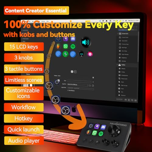 HALCONTORNO Stream Dock - Mirabox Steamdeck for PC Mac, Wired Live Streaming Controller for Content Creators Gamers, Programmable Macro Keyboard, Gaming Setup Accessories (N3E with 3 Knobs) - Image 2