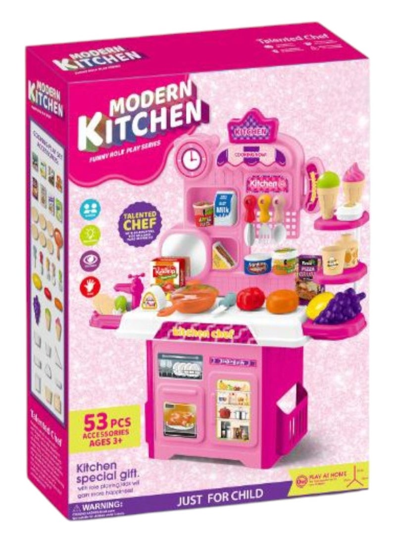 Toy Box - 53Pcs Modern Kitchen Set With Food Accessories  Toy For Kids - Image 1
