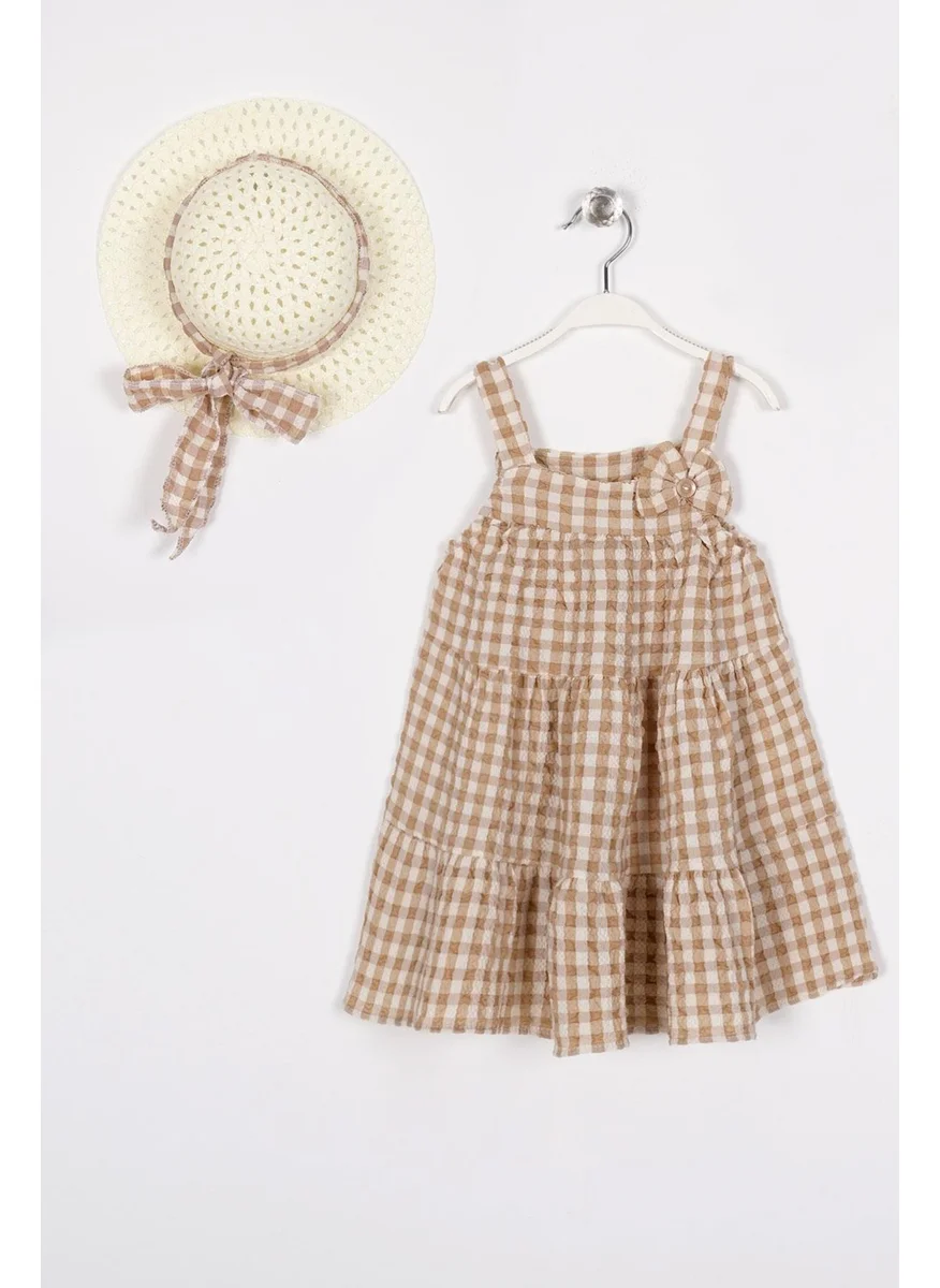 Zepkids Strap Bow Detailed Light Brown Color Girl Dress
