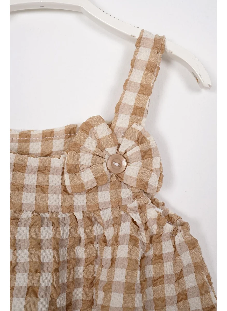 Zepkids Strap Bow Detailed Light Brown Color Girl Dress
