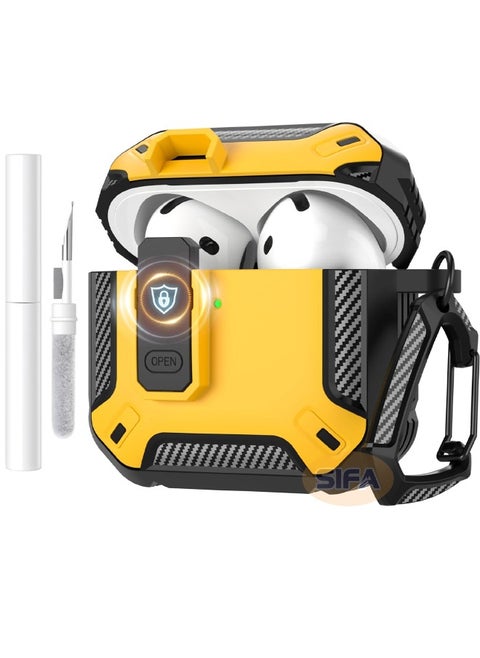 Airpods 4 Case Cover, Airpods 4th Generation Case with Lock, Airpods 4 Generation Case Cover with Cleaner Kit, Hard Shell Rugged Shockproof Cover with Keychain for Apple Airpods 4 2024 (Yellow)