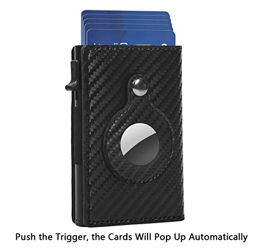 Fermido Wallet with Air Tag Holder RFID Credit Card Money Holder Automatic Pop up Wallet Pocket-Sized Slim Multipurpose Accessory Leather Card Holder for Men (Black Carbon Fiber) - Image 2