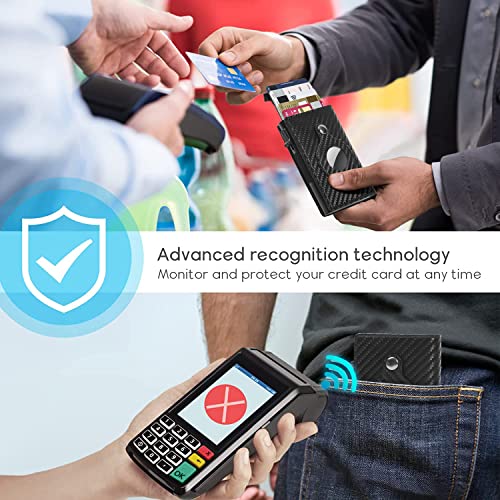 Fermido Wallet with Air Tag Holder RFID Credit Card Money Holder Automatic Pop up Wallet Pocket-Sized Slim Multipurpose Accessory Leather Card Holder for Men (Black Carbon Fiber) - Image 4