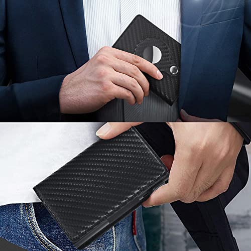 Fermido Wallet with Air Tag Holder RFID Credit Card Money Holder Automatic Pop up Wallet Pocket-Sized Slim Multipurpose Accessory Leather Card Holder for Men (Black Carbon Fiber) - Image 5