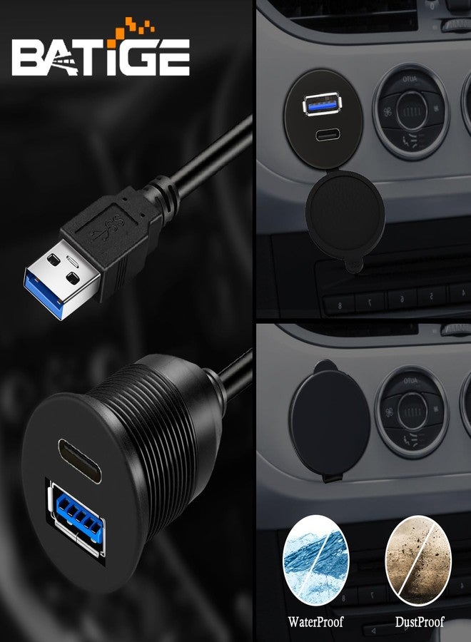 BATIGE USB 3.0 Male to USB 3.0 & Type-C 3.0 Female Car Flush Mount Cable 1ft for Extension and Data Transmission Compatible with Laptop, PC, Hard Drive 30CM - Image 2