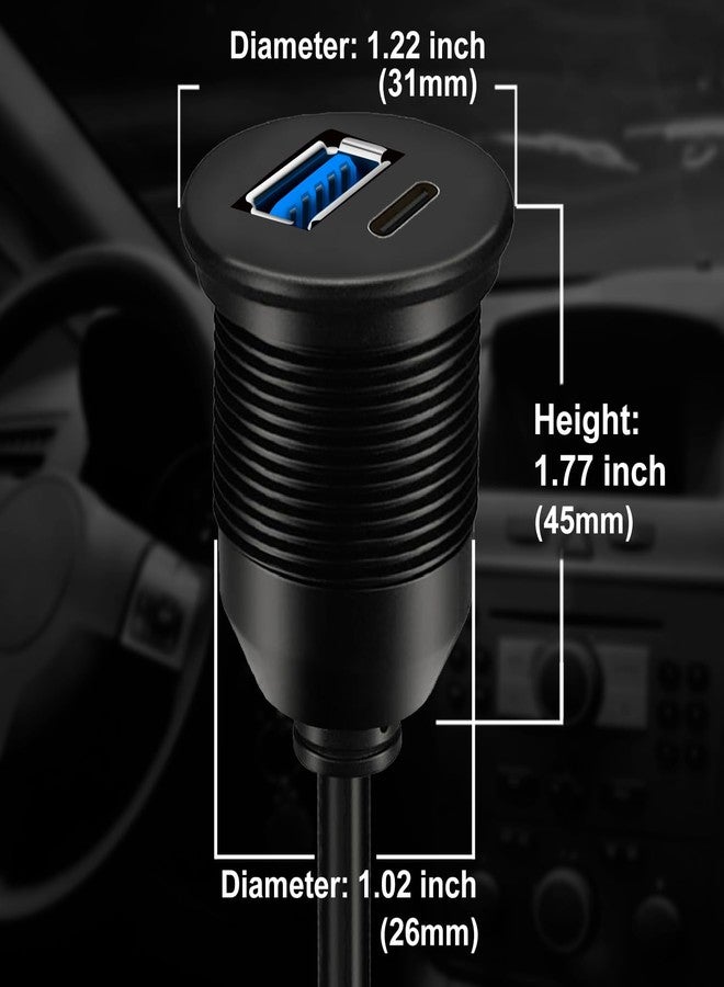 BATIGE USB 3.0 Male to USB 3.0 & Type-C 3.0 Female Car Flush Mount Cable 1ft for Extension and Data Transmission Compatible with Laptop, PC, Hard Drive 30CM - Image 5