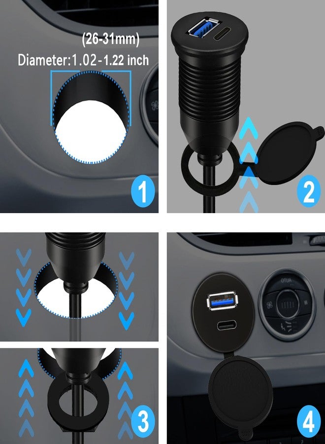 BATIGE USB 3.0 Male to USB 3.0 & Type-C 3.0 Female Car Flush Mount Cable 1ft for Extension and Data Transmission Compatible with Laptop, PC, Hard Drive 30CM - Image 4