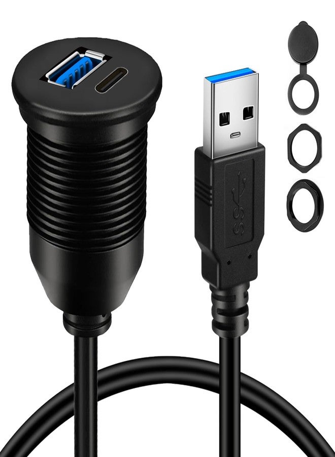 BATIGE USB 3.0 Male to USB 3.0 & Type-C 3.0 Female Car Flush Mount Cable 1ft for Extension and Data Transmission Compatible with Laptop, PC, Hard Drive 30CM - Image 1