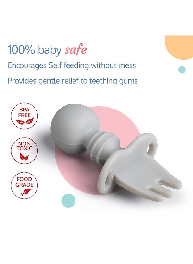 Luvlap Baby Weaning Spoon & Fork Set, Chewable Silicone Utensils, Stage 1 Training Utensils,Baby Led self Feeding, 6 M+, Gum Friendly, 100% Food Grade Silicone,BPA Free - Image 2