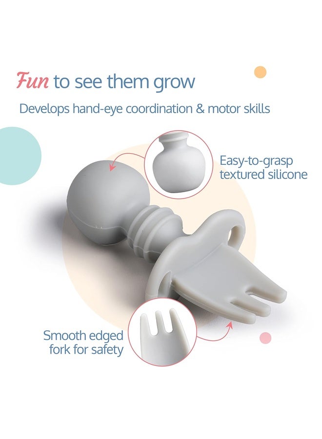 Luvlap Baby Weaning Spoon & Fork Set, Chewable Silicone Utensils, Stage 1 Training Utensils,Baby Led self Feeding, 6 M+, Gum Friendly, 100% Food Grade Silicone,BPA Free - Image 4