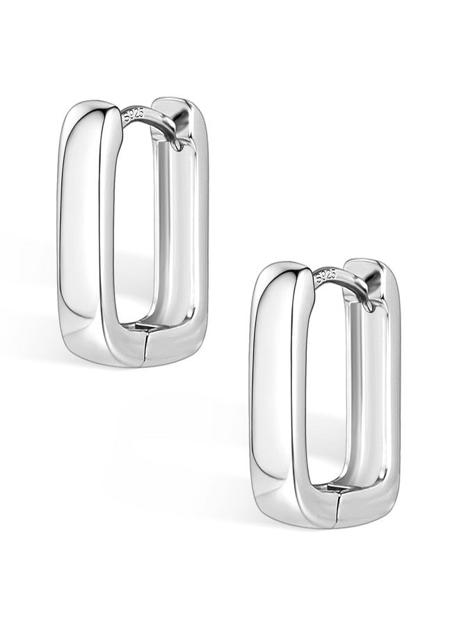 ALEXCRAFT 925 Sterling Silver Hoop Earrings for Women Trendy Hypoallergenic Sliver Earrings Small Thick Chunky Hoop Earrings Square Minimalist Silver Huggie Hoop Earrings Jewelry Gifts for Women - Image 1