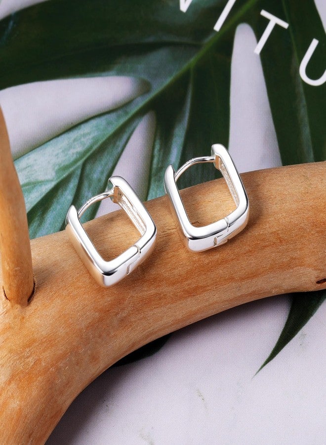 ALEXCRAFT 925 Sterling Silver Hoop Earrings for Women Trendy Hypoallergenic Sliver Earrings Small Thick Chunky Hoop Earrings Square Minimalist Silver Huggie Hoop Earrings Jewelry Gifts for Women - Image 3