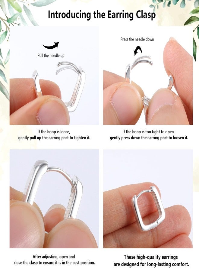 ALEXCRAFT 925 Sterling Silver Hoop Earrings for Women Trendy Hypoallergenic Sliver Earrings Small Thick Chunky Hoop Earrings Square Minimalist Silver Huggie Hoop Earrings Jewelry Gifts for Women - Image 4