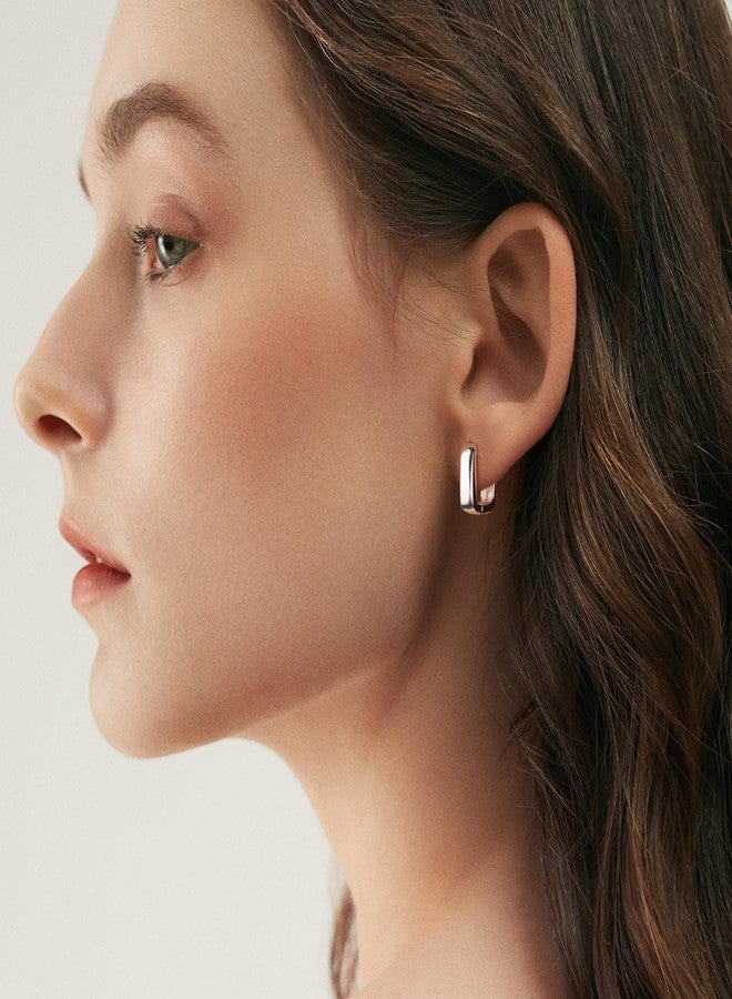 ALEXCRAFT 925 Sterling Silver Hoop Earrings for Women Trendy Hypoallergenic Sliver Earrings Small Thick Chunky Hoop Earrings Square Minimalist Silver Huggie Hoop Earrings Jewelry Gifts for Women - Image 5