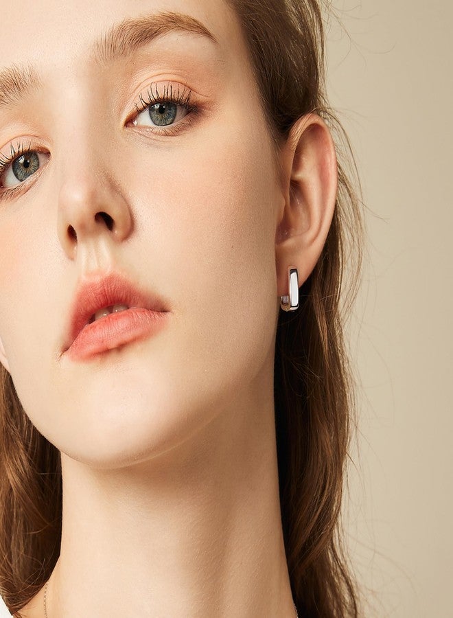 ALEXCRAFT 925 Sterling Silver Hoop Earrings for Women Trendy Hypoallergenic Sliver Earrings Small Thick Chunky Hoop Earrings Square Minimalist Silver Huggie Hoop Earrings Jewelry Gifts for Women - Image 2