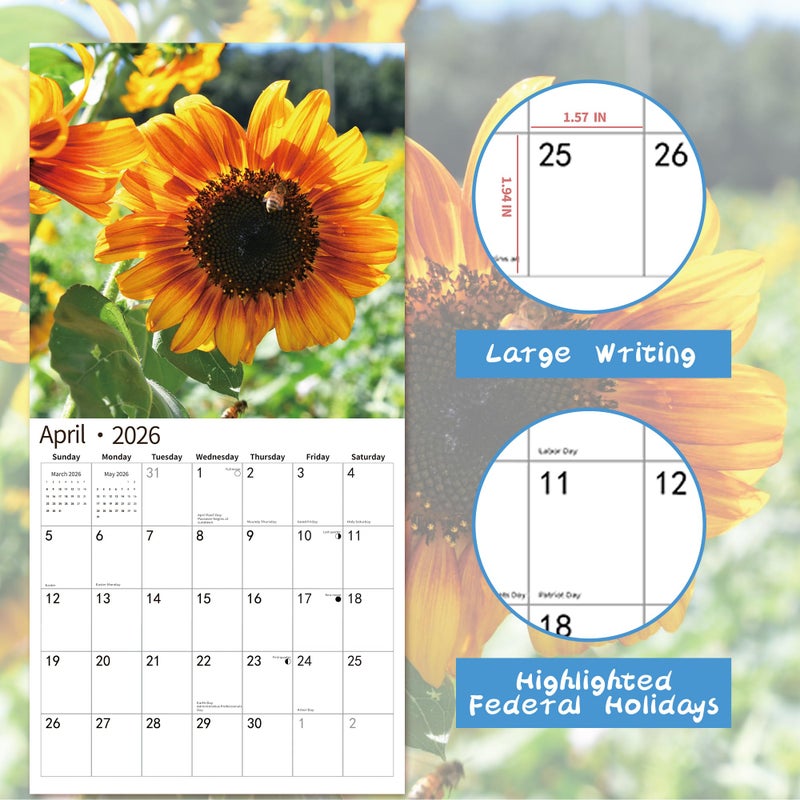 windrio 2026 Wall Calendar,Calendar 2026, November 2025 - December 2026, Wall Calendar Sunflowers, 12" x 24" Opened,Full Page Months Thick & Sturdy Paper for Gift Perfect Calendar Organizing & Planning - Image 3