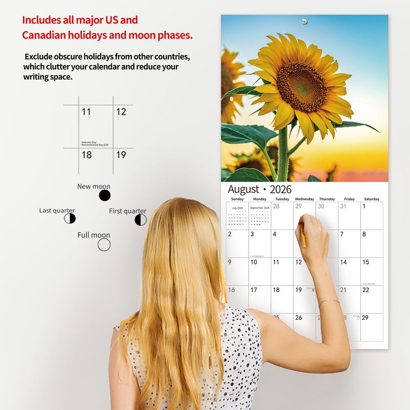 windrio 2026 Wall Calendar,Calendar 2026, November 2025 - December 2026, Wall Calendar Sunflowers, 12" x 24" Opened,Full Page Months Thick & Sturdy Paper for Gift Perfect Calendar Organizing & Planning - Image 5