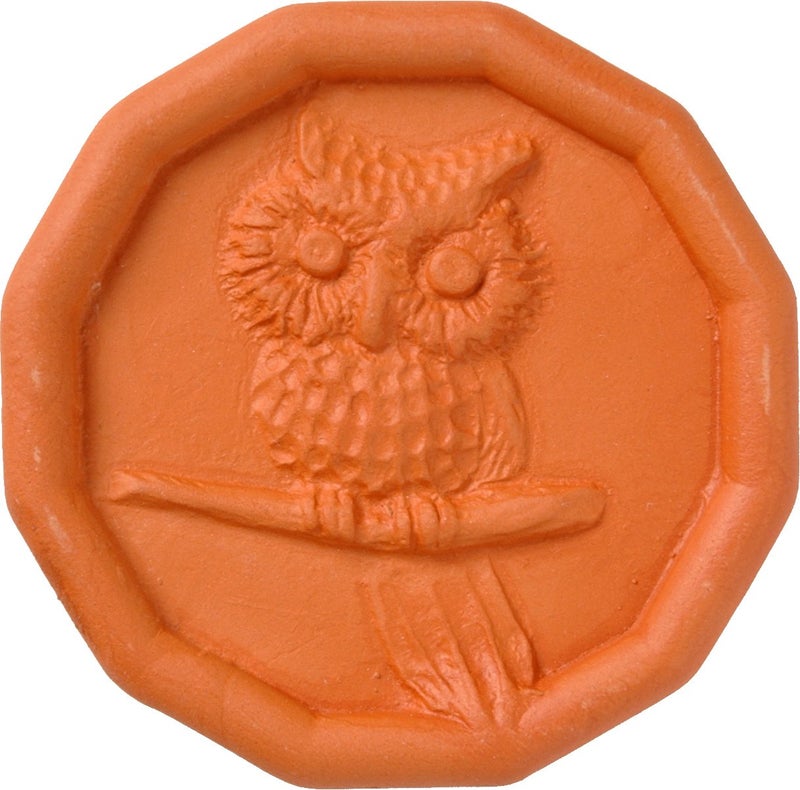 JBK Pottery Terracotta Brown Sugar Saver  Handmade Terra Cotta Sugar Keeper with Decorative Discs  FoodSafe Brown Sugar Keeper Made in the USA  Owl
