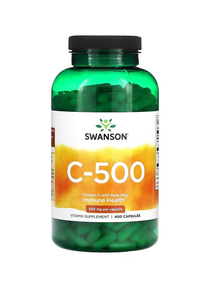 SWANSON - C-500, Vitamin C with Rose Hips, 500 mg, 400 Capsules - Image 1