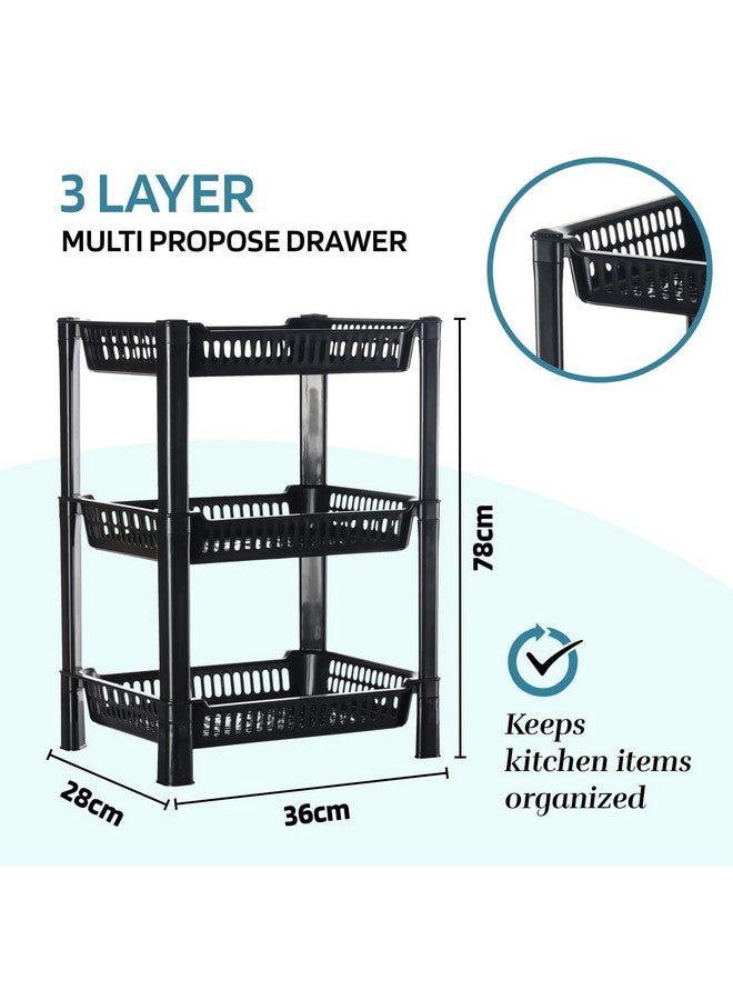 Kuber Industries 3-Layer Multipurpose Kitchen Organizer/Storage Rack | Onion Stand For Kitchen | Vessels & Vegetable Organiser | Black - Image 3