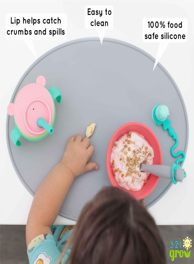 321 Grow • Sit with Me Placemat Set • Silicone placemat for Babies, Toddler, Kids • Oval Non-Slip mat • 2 Pack • Dishwasher Safe (Ocean) - Image 5