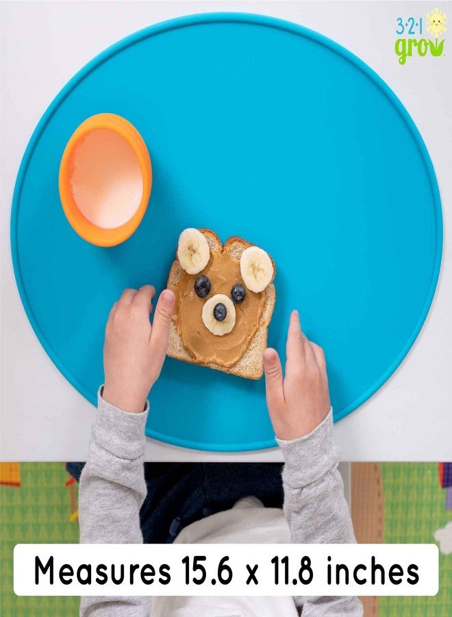 321 Grow • Sit with Me Placemat Set • Silicone placemat for Babies, Toddler, Kids • Oval Non-Slip mat • 2 Pack • Dishwasher Safe (Ocean) - Image 2