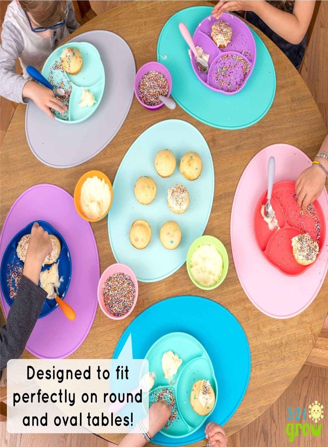 321 Grow • Sit with Me Placemat Set • Silicone placemat for Babies, Toddler, Kids • Oval Non-Slip mat • 2 Pack • Dishwasher Safe (Ocean) - Image 3
