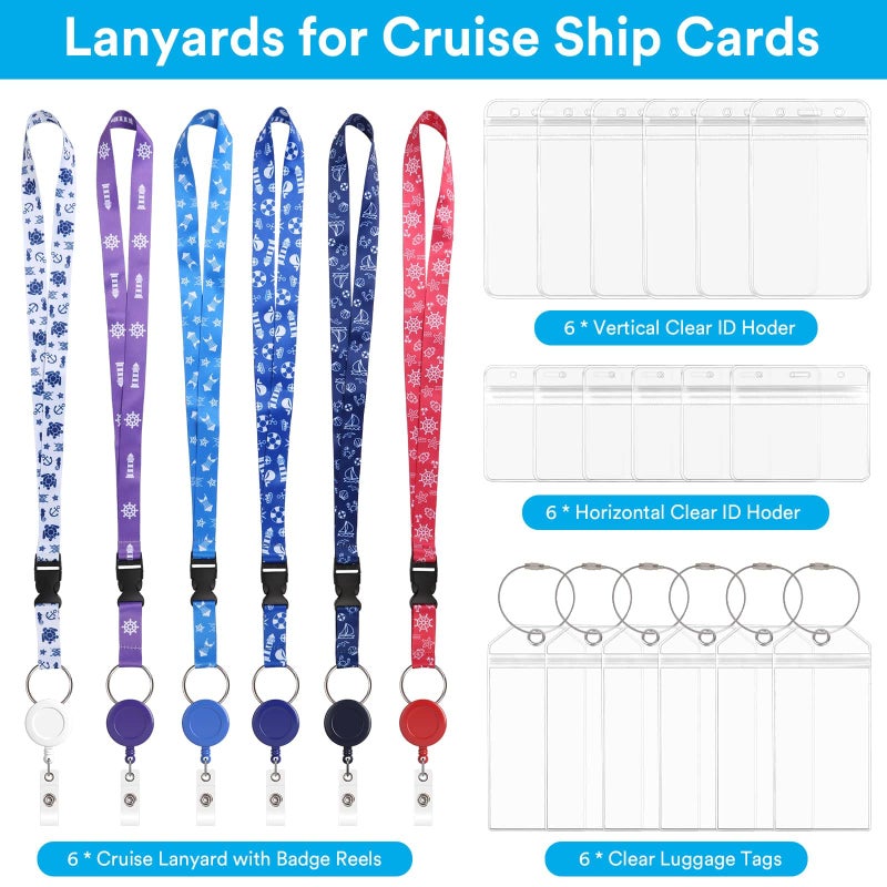 Billbotk 6 Pack Lanyards with Ship Card Holders, Retractable Badge Reels with Waterproof Luggage Tags ID Holders for Cruise Essentials Accessories Key Cards - Image 3