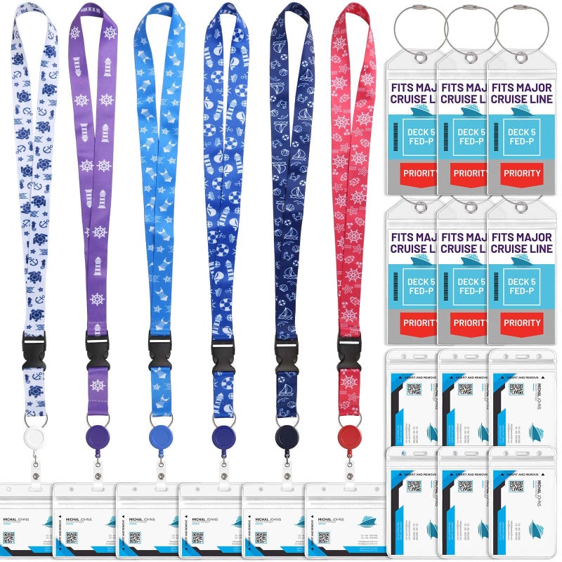 Billbotk 6 Pack Lanyards with Ship Card Holders, Retractable Badge Reels with Waterproof Luggage Tags ID Holders for Cruise Essentials Accessories Key Cards - Image 1