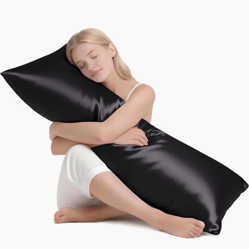 MR&HM Satin Body Pillow Cover, Soft and Breathable Body Pillow Case with Envelope Closure, Cooling and Silky Long Pillowcase for Hair and Skin,Grey (20x54, Black) - Image 5