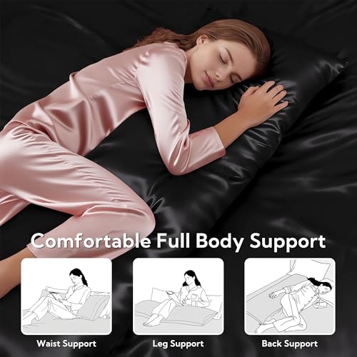 MR&HM Satin Body Pillow Cover, Soft and Breathable Body Pillow Case with Envelope Closure, Cooling and Silky Long Pillowcase for Hair and Skin,Grey (20x54, Black) - Image 4