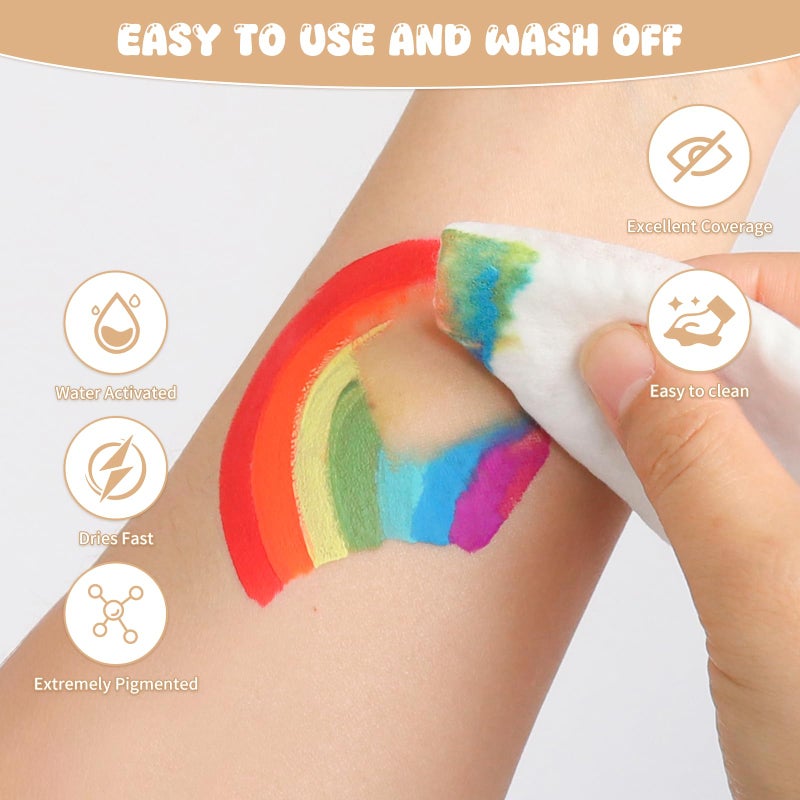 Pintada 54 Color Face Painting Kit for Kids - Non Toxic Water Activated Face Paint Palette with Stencils, Brushes, Gems & Book. For Halloween, Carnival, Party; Costume Makeup for Creative Activities - Image 4