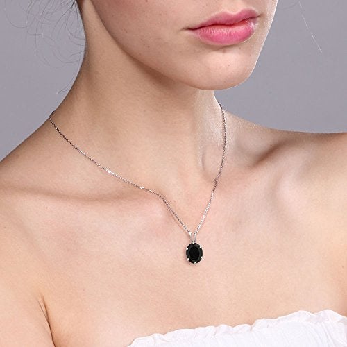 Gem Stone King 9X7MM Oval Gemstone Birthstone Solitaire Pendant Necklace For Women | 925 Sterling Silver | Fine Jewelry Gifts for Her Mom Women Wife | With 18 Inch Silver Chain - Image 2