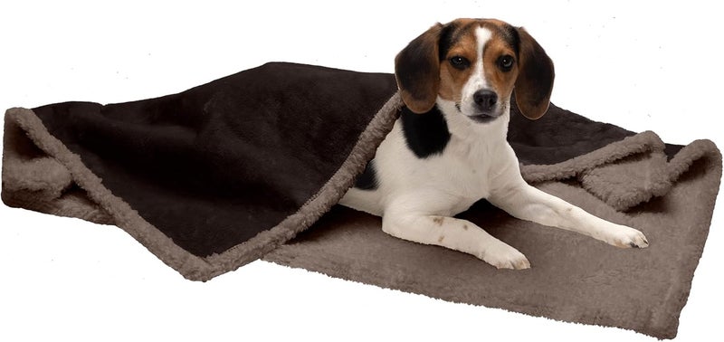 Furhaven Waterproof & Self-Warming Throw Blanket for Dogs & Indoor Cats, Washable & Reflects Body Heat - Soft-Edged Terry & Sherpa Dog Blanket - Espresso, Medium - Image 1