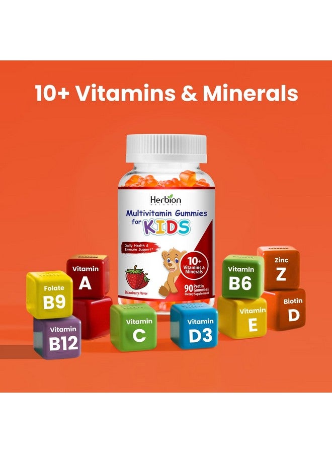 HERBION Naturals Multivitamin Gummies for Kids | Immune Support with Vitamin C, D3, B12, A, E & Zinc | Strawberry Flavor | Gluten Free, Vegan, Chewable Gummy Vitamins | 90 Ct - Image 2