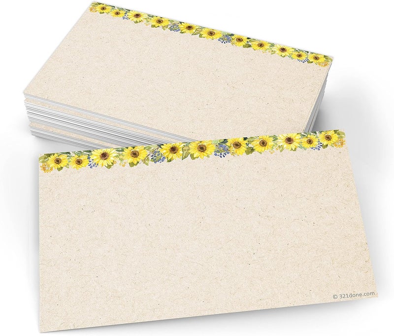 321Done Sunflower Floral Index Cards - Blank, No Lines - (50) Small 3x5" Kraft Cards - For Studying, Learning, Flashcards, Desk Notes, Messages, Notecards, Card Making - Cute, Pretty - Made in the USA - Image 1