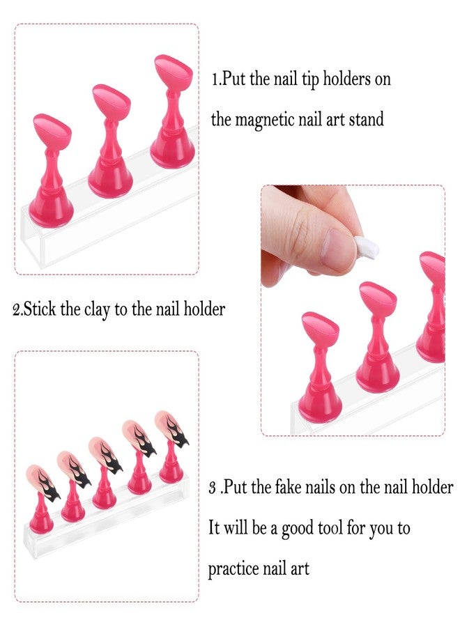 Etercycle Acrylic Nail Display Stand DIY Nail Crystal Holder Magnetic Practice Stands with Reusable Adhesive Putty Clay for False Nail Tip Manicure Tool(Rose pink) - Image 4