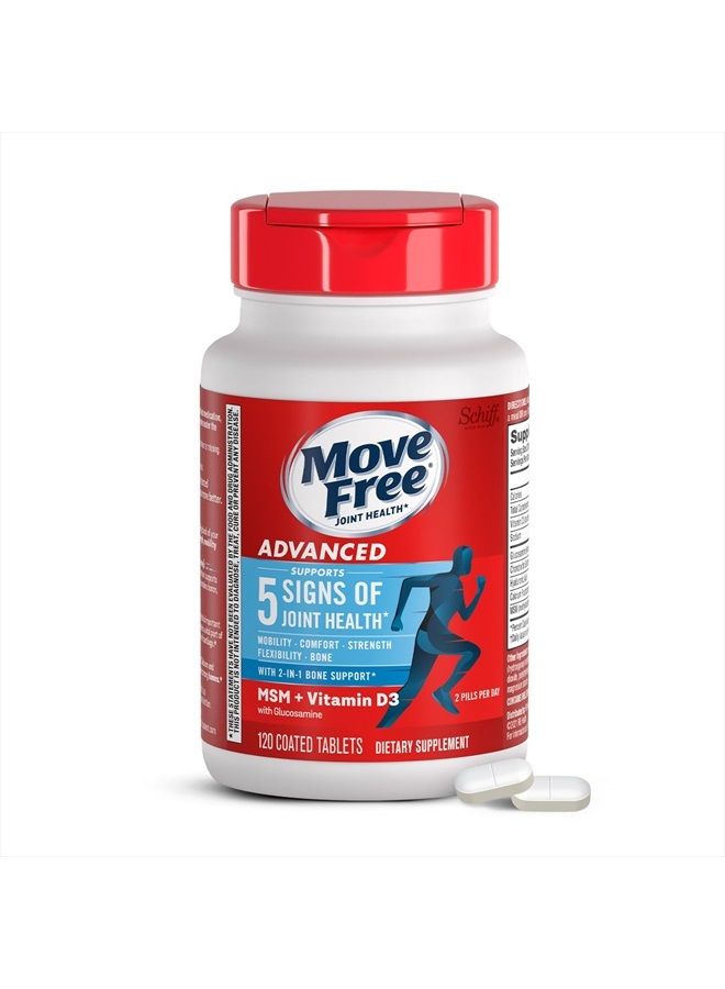 Move Free Advanced Glucosamine Chondroitin MSM + Vitamin D3 Joint Support Supplement, Supports Mobility Comfort Strength Flexibility & Bone + Immune Health - 120 Tablets (40 servings)*  - Image 1
