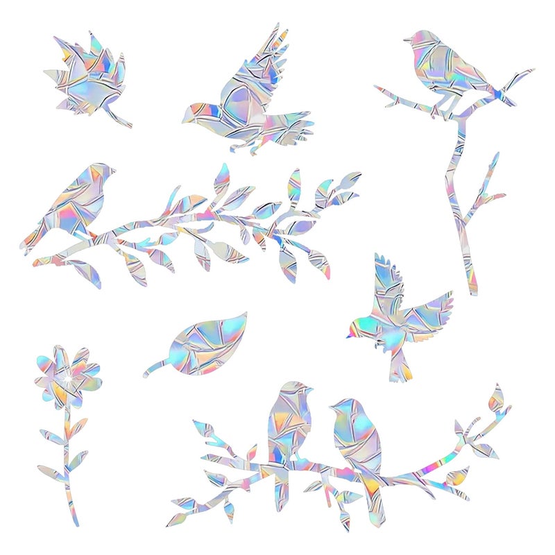 Tiz Tlloz Rainbow Anti Collision Window Decals - Static Clings Stickers for Bird Strikes, Prismatic Non-Adhesive Vinyl Stickers for Glass Windows, Save Birds from Window Strikes (BranchBirds-12) - Image 1