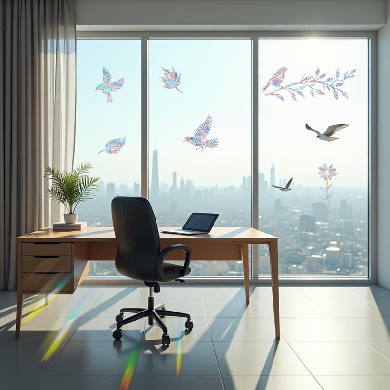Tiz Tlloz Rainbow Anti Collision Window Decals - Static Clings Stickers for Bird Strikes, Prismatic Non-Adhesive Vinyl Stickers for Glass Windows, Save Birds from Window Strikes (BranchBirds-12) - Image 2