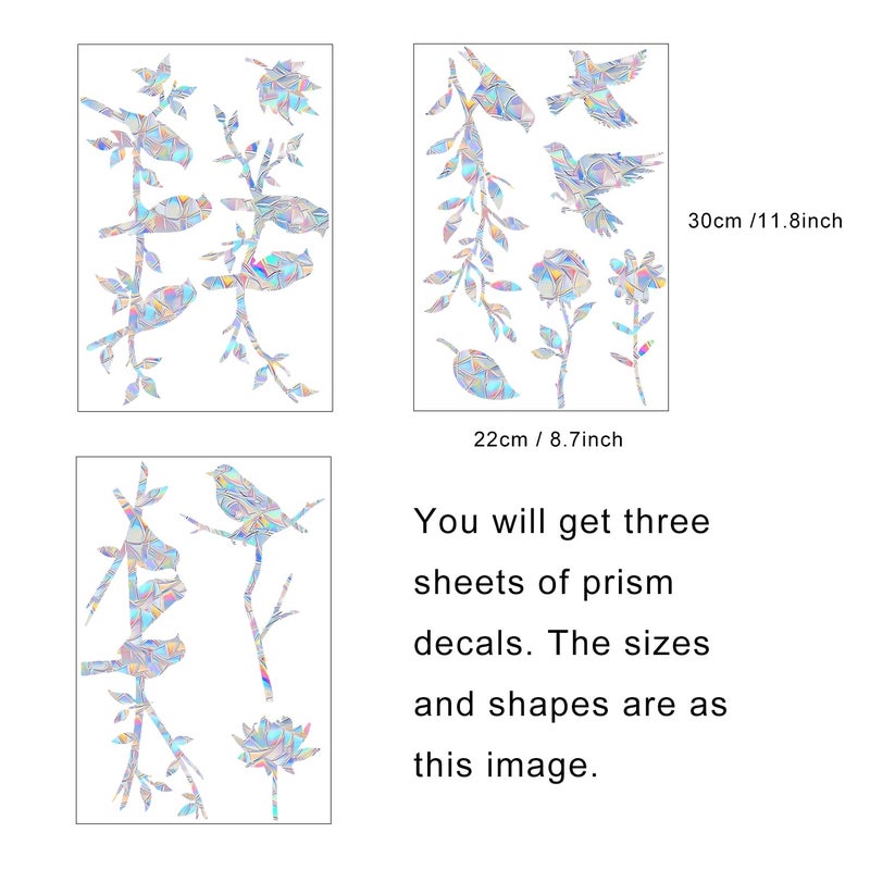 Tiz Tlloz Rainbow Anti Collision Window Decals - Static Clings Stickers for Bird Strikes, Prismatic Non-Adhesive Vinyl Stickers for Glass Windows, Save Birds from Window Strikes (BranchBirds-12) - Image 4