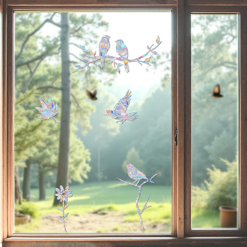 Tiz Tlloz Rainbow Anti Collision Window Decals - Static Clings Stickers for Bird Strikes, Prismatic Non-Adhesive Vinyl Stickers for Glass Windows, Save Birds from Window Strikes (BranchBirds-12) - Image 3