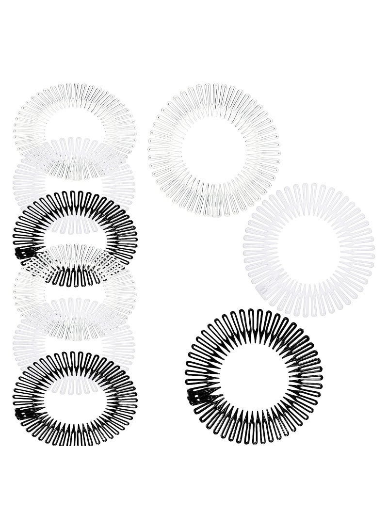 Excefore Stretch Hair Comb, 9 Pieces Full Circular Flexible Plastic Circle Comb Stretch Comb Headband Hairband Holder for Women Girls Sports Hair Accessories, 3 Colors (Black, White, Clear) - Image 1