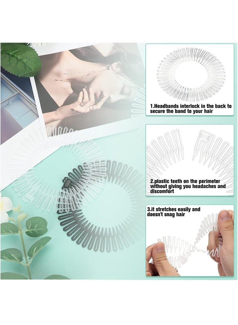 Excefore Stretch Hair Comb, 9 Pieces Full Circular Flexible Plastic Circle Comb Stretch Comb Headband Hairband Holder for Women Girls Sports Hair Accessories, 3 Colors (Black, White, Clear) - Image 5