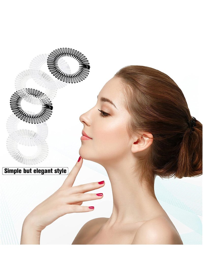 Excefore Stretch Hair Comb, 9 Pieces Full Circular Flexible Plastic Circle Comb Stretch Comb Headband Hairband Holder for Women Girls Sports Hair Accessories, 3 Colors (Black, White, Clear) - Image 3