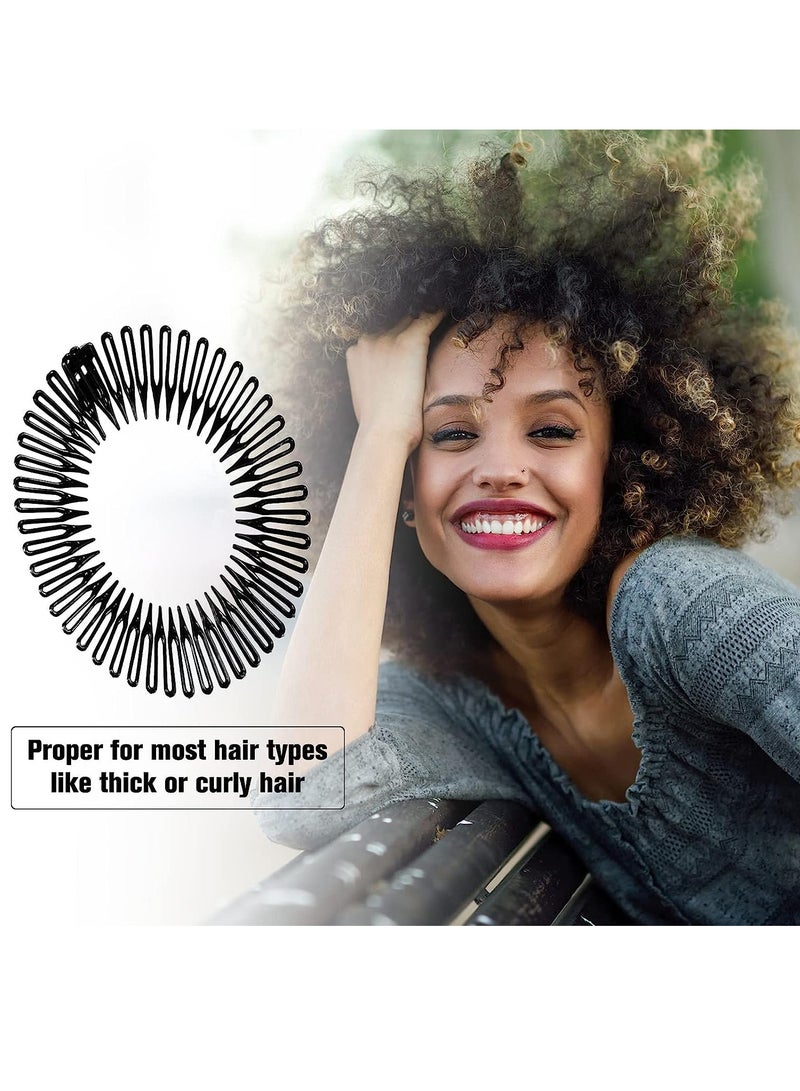 Excefore Stretch Hair Comb, 9 Pieces Full Circular Flexible Plastic Circle Comb Stretch Comb Headband Hairband Holder for Women Girls Sports Hair Accessories, 3 Colors (Black, White, Clear) - Image 4